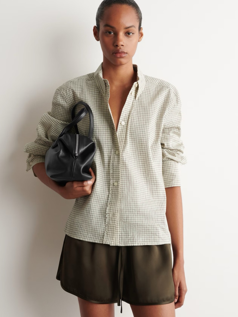 NWT (size 10) COS FRINGED CHECKED LINEN-COTTON SHIRT